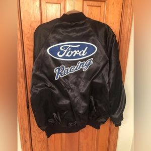 Men's Vintage 80's 90's Cardinal Ford Racing Black Satin Jacket size XL.